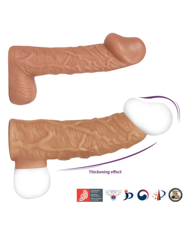 Телесная открытая насадка-реалистик с подхватом мошонки Nude Sleeve L - 14 см.