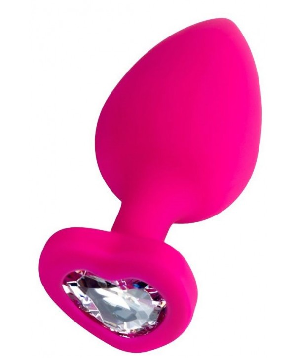 Розовая анальная втулка Diamond Heart с прозрачным кристаллом - 9,5 см.