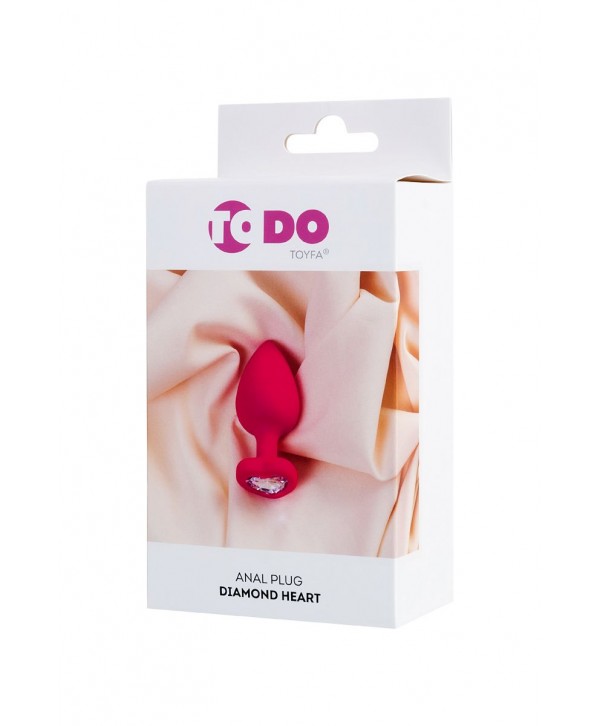 Розовая анальная втулка Diamond Heart с прозрачным кристаллом - 9,5 см.