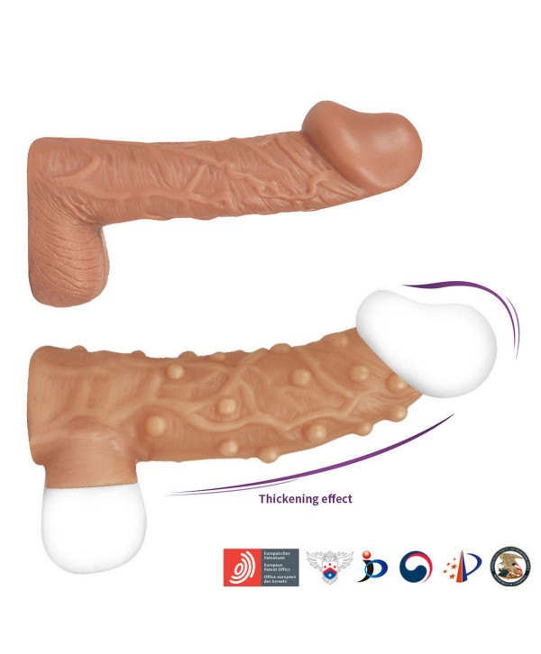 Телесная насадка с пупырышками и открытой головкой Nude Sleeve L - 14 см.
