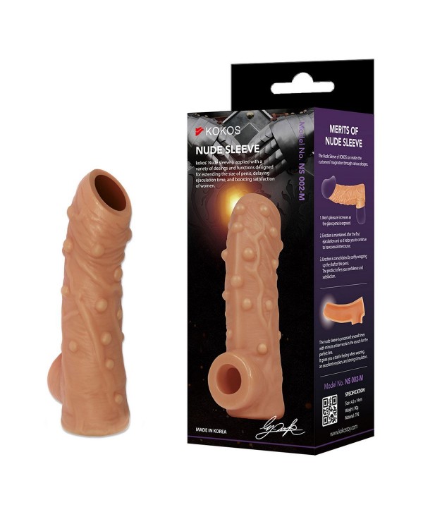 Телесная насадка с пупырышками и открытой головкой Nude Sleeve L - 14 см.
