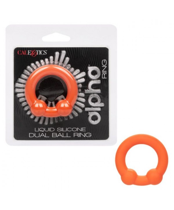 Оранжевое эрекционное кольцо Liquid Silicone Dual Ball Ring