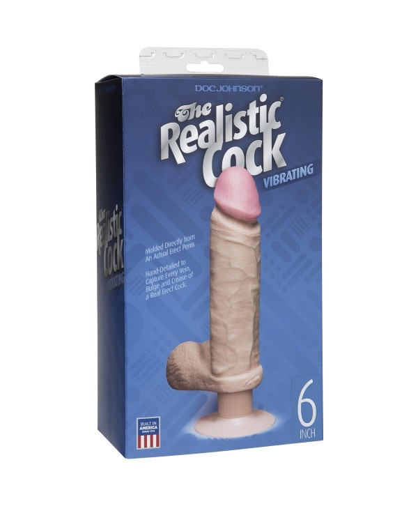 Вибромассажер-реалистик телесного цвета на присоске The Realistic Cock Vibrating 6” - 21,6 см.