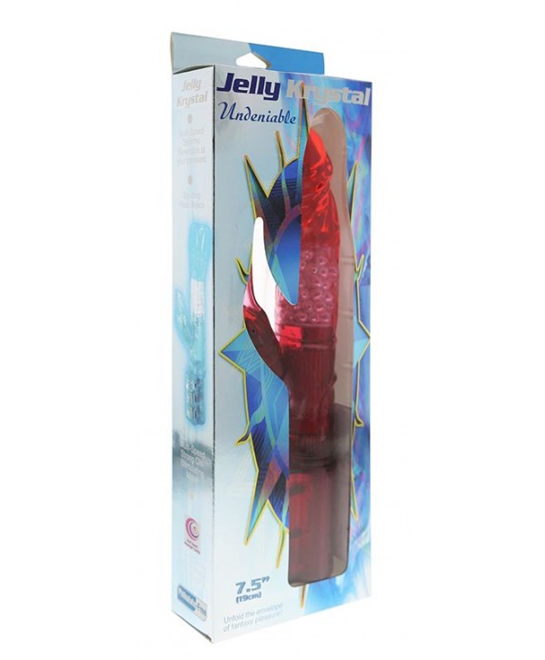 Красный вибратор с клиторальным отростком JK UNDENIABLE 7.5 PEARL DIVER - 19 см.