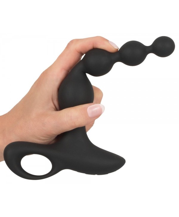 Черная анальная цепочка с вибрацией Rechargeable Anal Beads - 20 см.