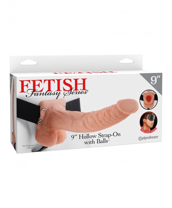 Полый страпон телесного цвета Hollow Strap-On with Balls - 24 см.