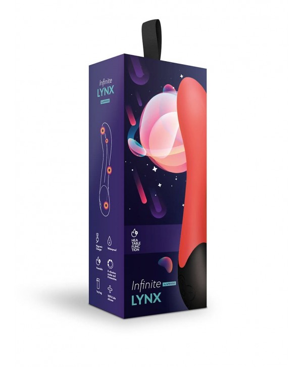 Красный вибратор Lynx для стимуляции точки G с нагревом - 20,8 см.