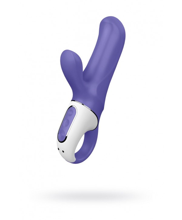 Фиолетовый вибратор Satisfyer Magic Bunny с клиторальным отростком - 17,6 см.