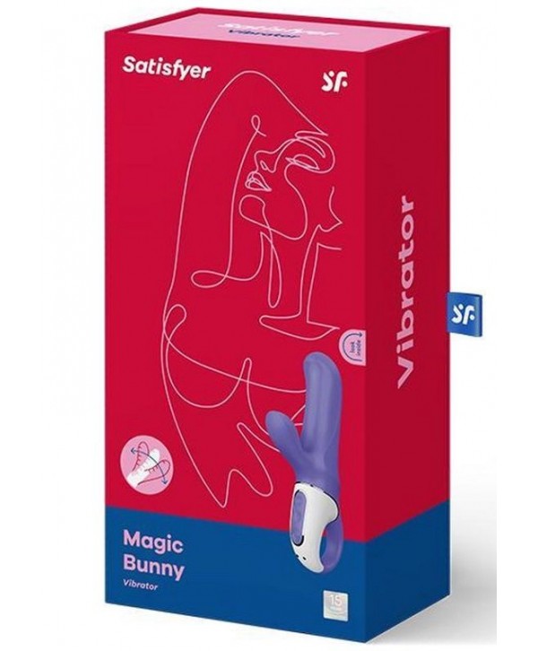 Фиолетовый вибратор Satisfyer Magic Bunny с клиторальным отростком - 17,6 см.