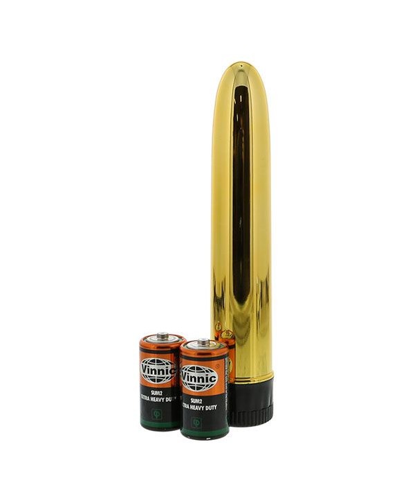 Золотистый классический вибратор с идеально гладкой поверхностью SLIM-LINE VIBRATOR GOLD - 17 см.