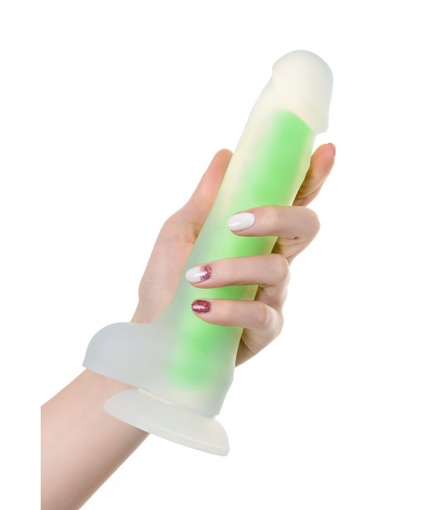 Прозрачно-зеленый фаллоимитатор, светящийся в темноте, Clark Glow - 22 см.