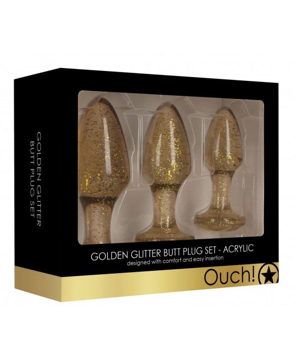 Набор из 3 золотистых анальных пробок Acrylic Goldchip Butt Plug Set