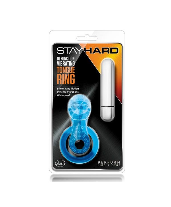 Голубое эрекционное виброкольцо 10 Function Vibrating Tongue Ring