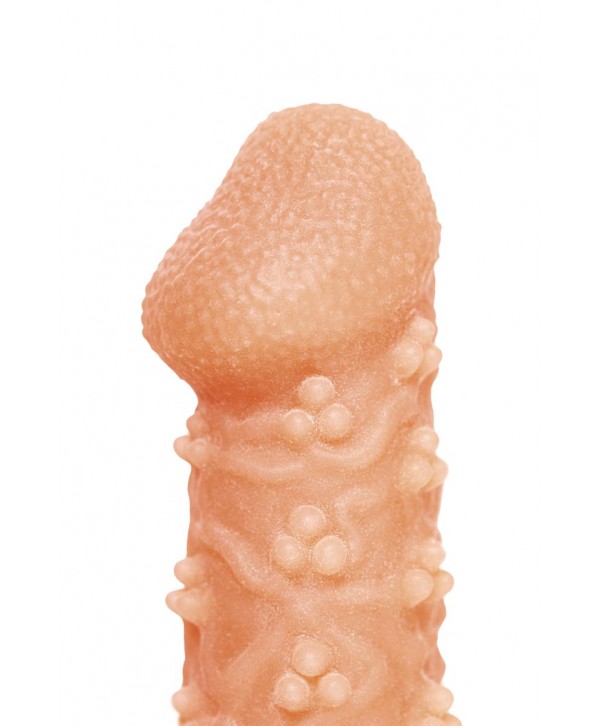 Телесная закрытая насадка с пучками шишечек Cock Sleeve 009 Size S - 13,8 см.