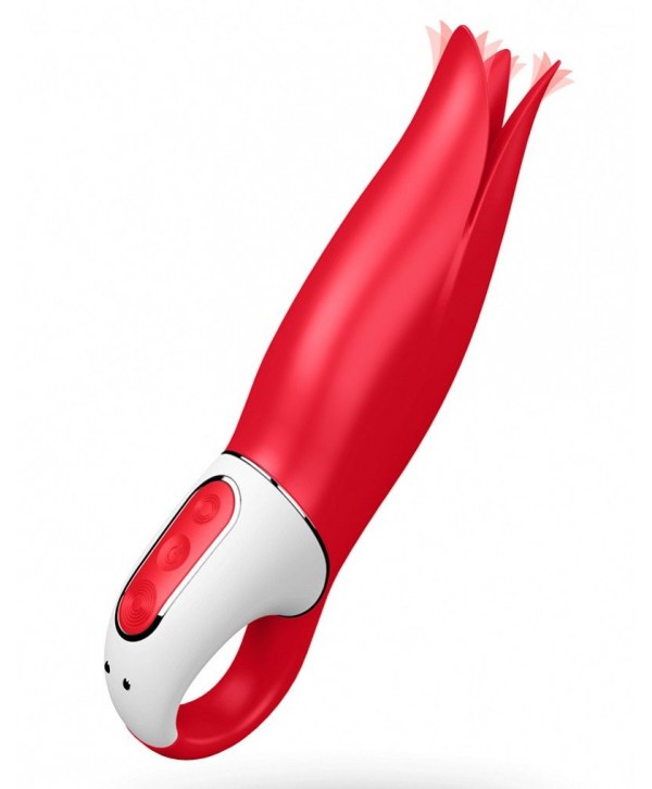 Красный вибратор Satisfyer Power Flower с лепестками - 18,8 см.