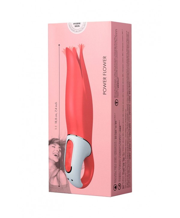 Красный вибратор Satisfyer Power Flower с лепестками - 18,8 см.