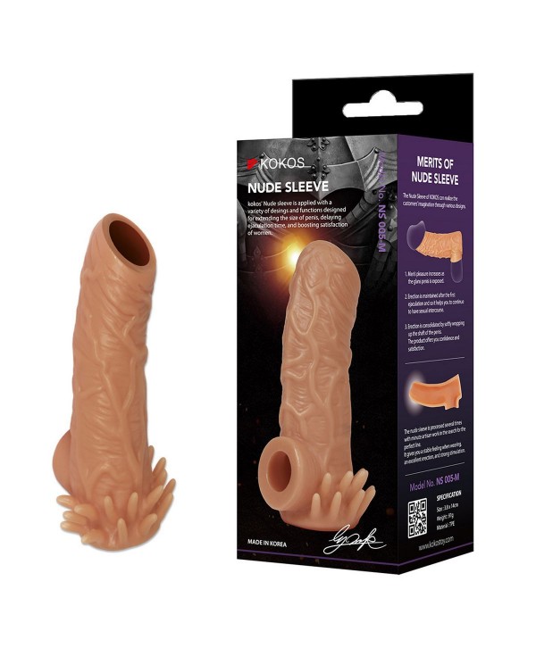 Телесная насадка с усиками и открытой головкой Nude Sleeve M - 12 см.