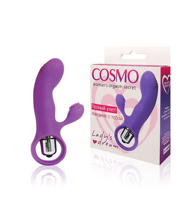 Фиолетовый вибромассажер COSMO с покрытым усиками клиторальным стимулятором