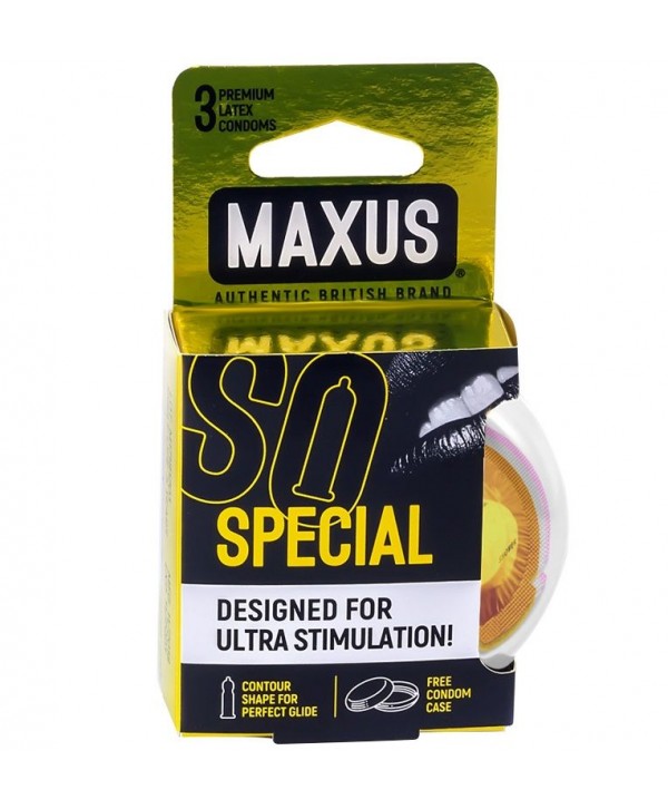 Презервативы с точками и рёбрами в пластиковом кейсе MAXUS AIR Special - 3 шт.