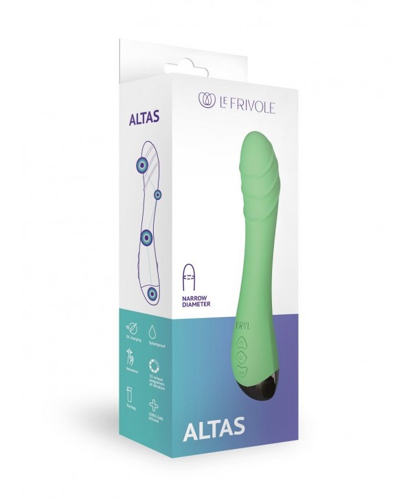 Салатовый изогнутый вибратор Altas - 21 см.