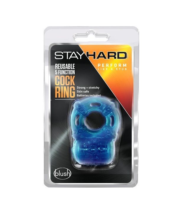 Голубое эрекционное виброкольцо Reusable 5 Function Cock Ring
