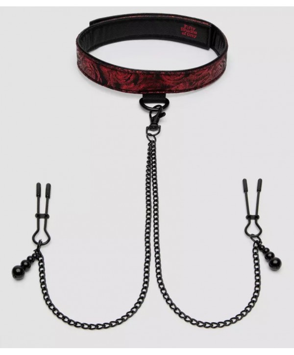 Ошейник с зажимами для сосков Reversible Collar Nipple Clamps