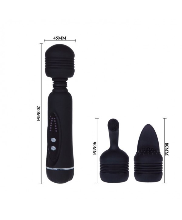 Черный вибромассажер со сменными насадками Power Wand - 20,5 см.