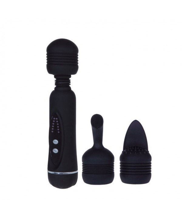 Черный вибромассажер со сменными насадками Power Wand - 20,5 см.