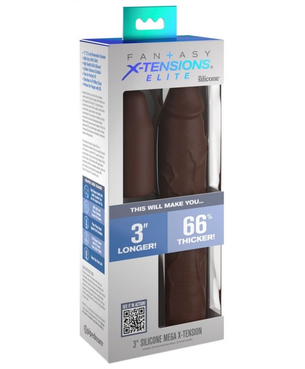 Коричневая насадка-удлинитель 3 Inch Silicone Mega X-tension - 22,9 см.