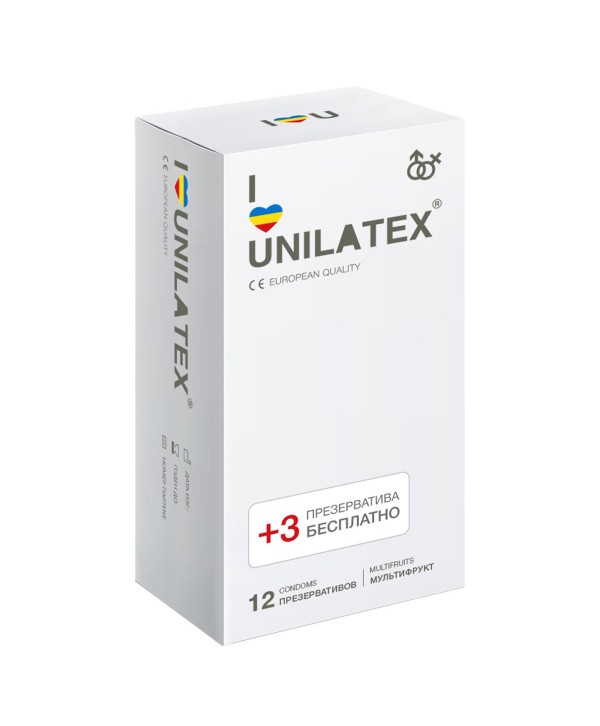 Разноцветные ароматизированные презервативы Unilatex Multifruit  - 12 шт. + 3 шт. в подарок