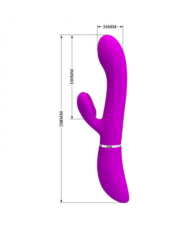 Лиловый вибратор-кролик с подвижной клиторальной щеточкой Clitoris Vibrator - 20,8 см.