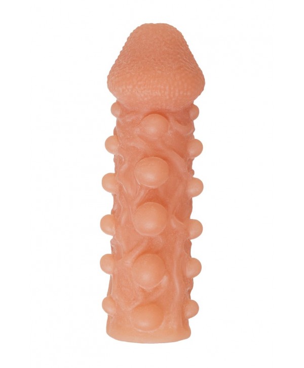 Телесная закрытая насадка с шариками Cock Sleeve 010 Size L - 17,6 см.