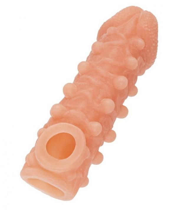 Телесная закрытая насадка с шариками Cock Sleeve 010 Size L - 17,6 см.