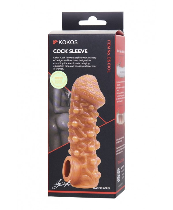 Телесная закрытая насадка с шариками Cock Sleeve 010 Size L - 17,6 см.
