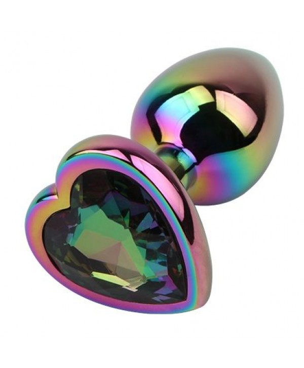 Радужная металлическая пробка Rainbow Heart Butt Plug - 7,1 см.