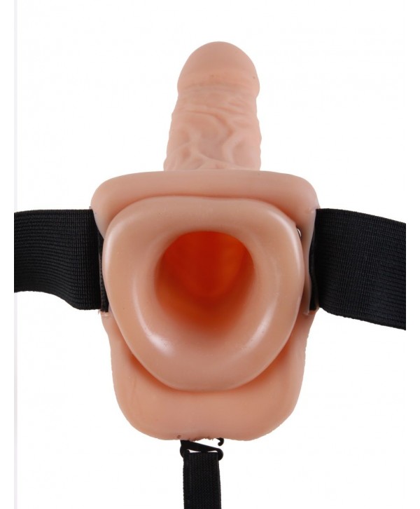 Телесный полый страпон Hollow Strap-On with Balls - 18,9 см.