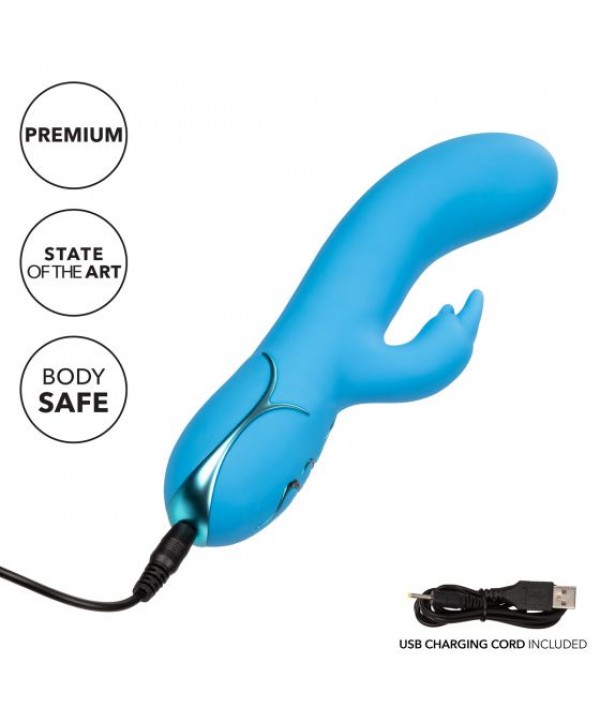 Голубой вибромассажер Insatiable G Inflatable G-Bunny с функцией расширения - 21 см.