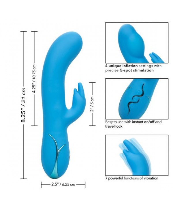 Голубой вибромассажер Insatiable G Inflatable G-Bunny с функцией расширения - 21 см.