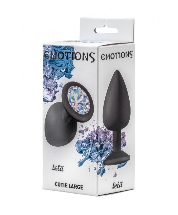 Чёрная анальная пробка Emotions Cutie Large с прозрачным кристаллом - 10 см.
