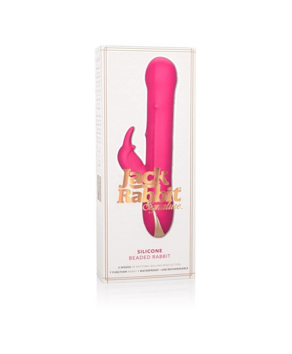 Ярко-розовый вибратор Jack Rabbit Signature Silicone Beaded Rabbit - 23 см.