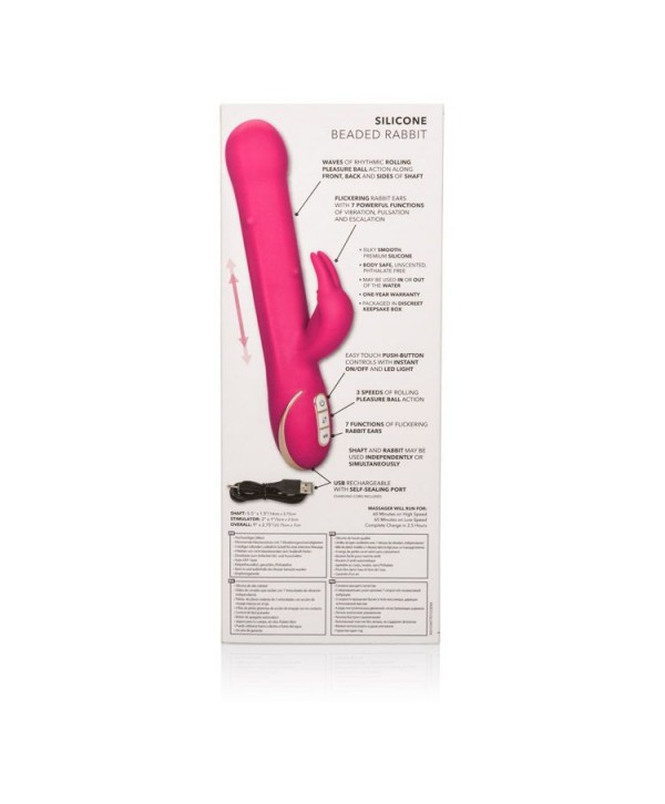 Ярко-розовый вибратор Jack Rabbit Signature Silicone Beaded Rabbit - 23 см.