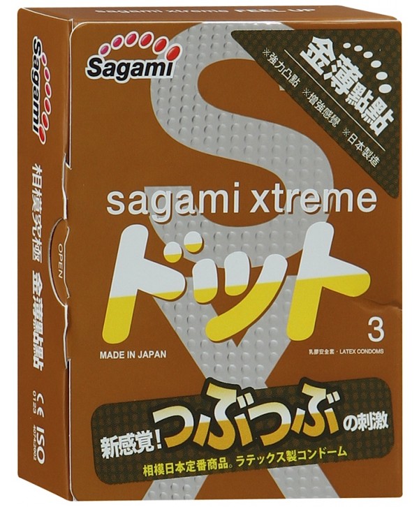 Презервативы Sagami Xtreme Feel Up с точечной текстурой и линиями прилегания - 3 шт.