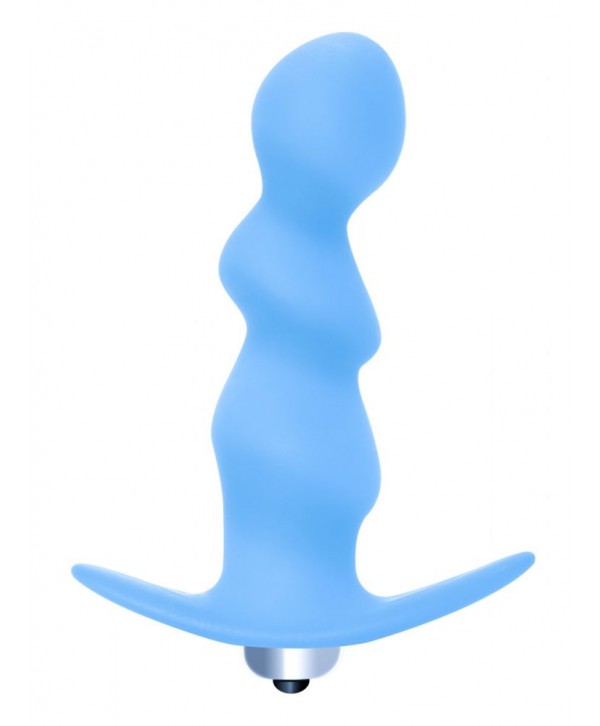 Голубая фигурная анальная вибропробка Spiral Anal Plug - 12 см.