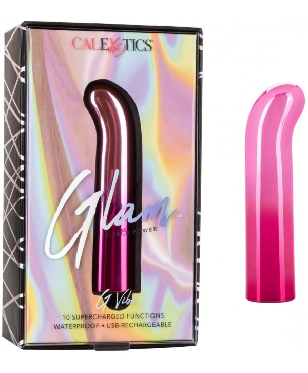 Розовый изогнутый мини-вибромассажер Glam G Vibe - 12 см.