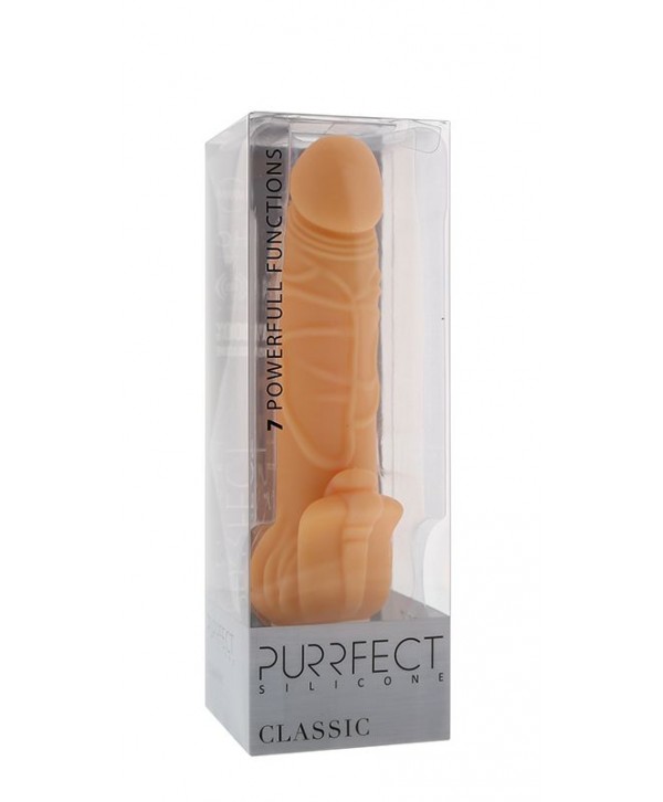 Телесный вибратор с лепестками в основании PURRFECT SILICONE CLASSIC 7INCH FLESH - 18 см.