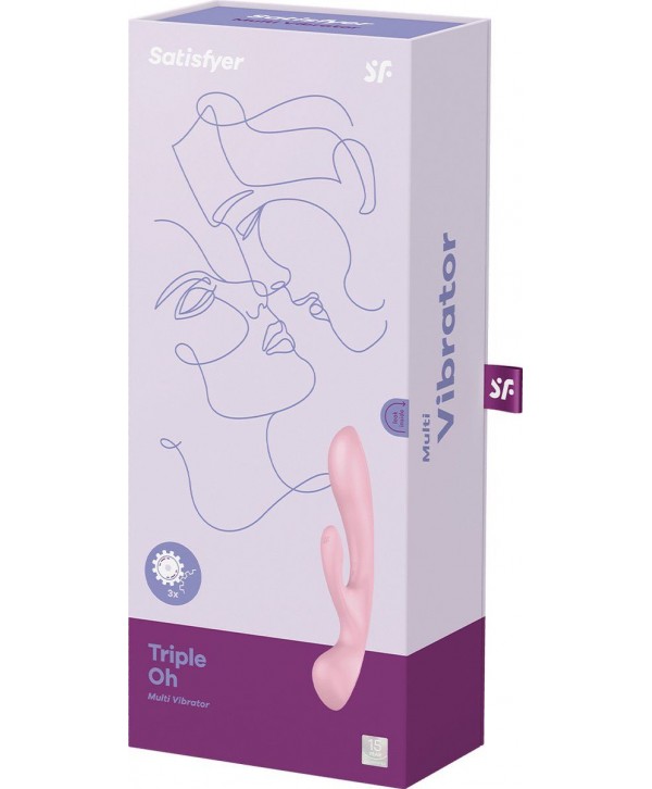 Розовый двусторонний вибратор-кролик Triple Oh