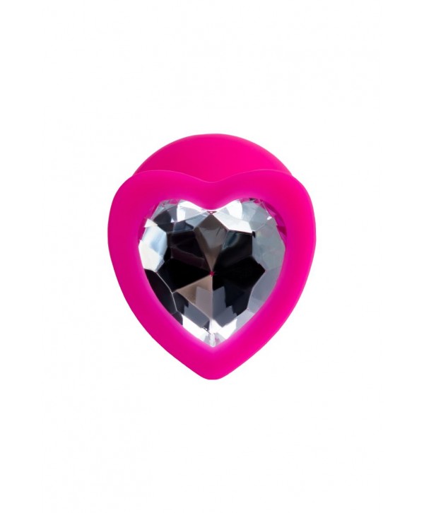 Розовая анальная втулка Diamond Heart с прозрачным кристаллом - 8 см.