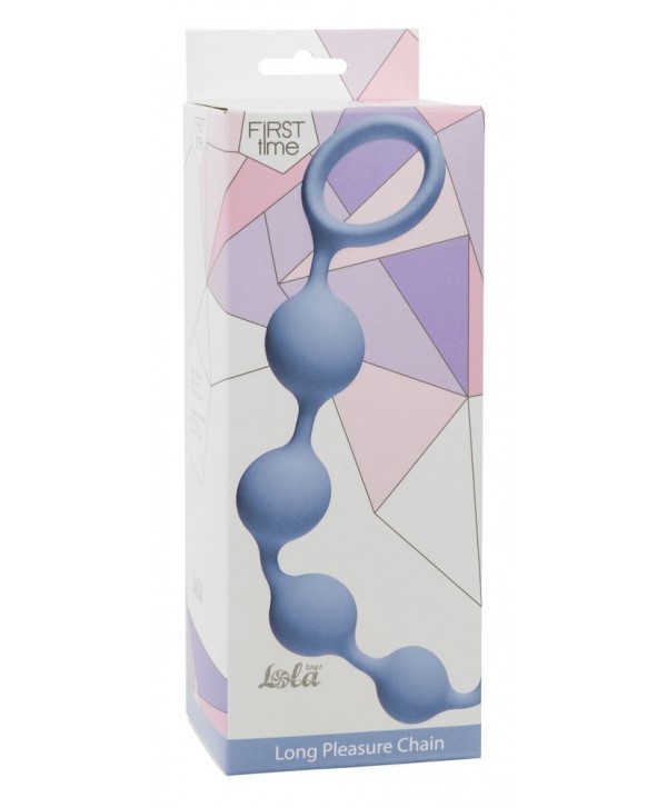 Голубая анальная цепочка Long Pleasure Chain - 35 см.