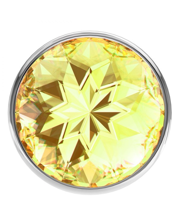 Большая серебристая анальная пробка Diamond Yellow Sparkle Large с жёлтым кристаллом - 8 см.