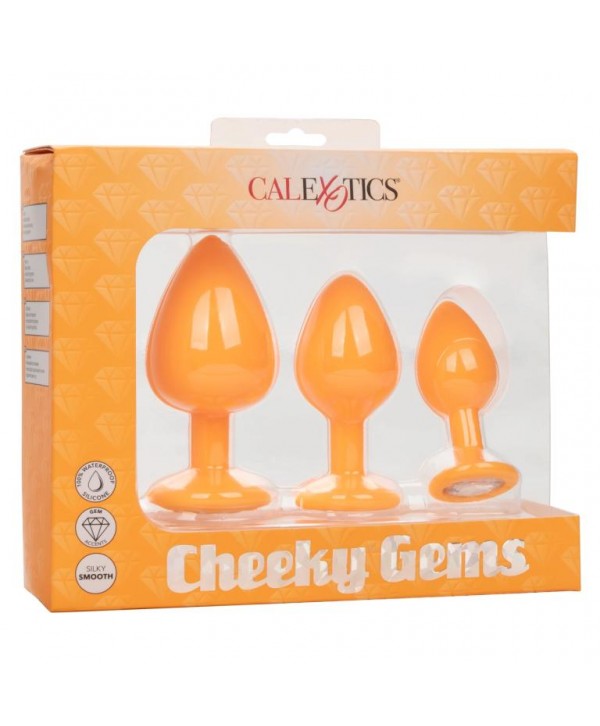 Набор из трёх оранжевых анальных пробок с кристаллом Cheeky Gems